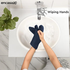 Encasa Xo Kitchen Hand Towels Set 150 Gsm | Waffle Weave & Flat Hand Towel | Quick Drying Reusable Cotton Washcloths | Set Of 6 (Navy Blue)