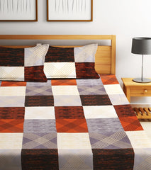 Microfiber Double Bedsheet With 2 Pillow Covers - 85 X 86 Inches, Grey & Rust Orange | Normal Hand Wash Or Machine Wash | 144 Thread Count
