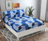 Premium Double Bed Bedsheet Set With 2 Pillow Covers - 86 X 88 Inches, Grey & Blue | 160 Thread Count Soft & Breathable, For Bedroom & Gifting