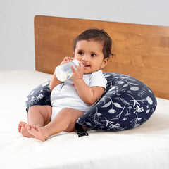 Feeding Pillow For New Born Baby, 5 In 1 Multipurpose Nursing Pillow - Blue | Pillow For Breastfeeding With Cotton Removable Cover | Stay-Put Support For Every Position, Multi-Use