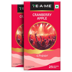 TE-A-ME Cranberry Apple Cheer Tea - Pack Of 2 X 25 Infusion Tea Bags | Reduces Wrinkles, Fine Lines - Caffeine Free, Sugar Free | Enjoy Hot Or Cold Tea
