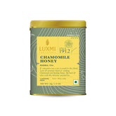Luxmi Estates Chamomile Honey Herbal Tea - 50gm Tin Caddy, 1.7 Ounce, 25 Cups | Stress Relief Bedtime Tea For Restful & Peaceful Sleep - USDA Organic Certified, Caffeine-Free Herbal Tea