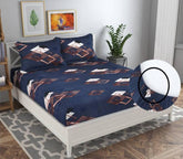 Elastic Fitted Bedsheets With 2 Pillow Covers - 78x72+10 Inches, Dark Blue & White | Double Bed With All Around Elastic | 180 TC Super Soft, Wrinkle Free & Long Lasting