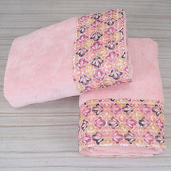 Rangoli Prima Dream 100% Cotton Lace Hand Towel 400 Gsm | Ultra Soft, Super Absorbent & Eco-Friendly Hanging Hand Towels (Light Pink) - Pack Of 2