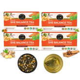 Teacurry Plant Based She Balance Tea - Pack Of 4 X 30 Pyramid Tea Bags | Spearmint Ginger Tea, Relieves In PCOS Symptoms - Infused With Nettle, Lemon, Cinnamon | Gluten Free, Caffeine Free