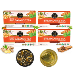 Teacurry Plant Based She Balance Tea - Pack Of 4 X 30 Pyramid Tea Bags | Spearmint Ginger Tea, Relieves In PCOS Symptoms - Infused With Nettle, Lemon, Cinnamon | Gluten Free, Caffeine Free