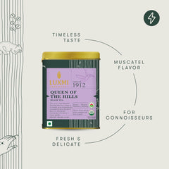 Luxmi Estates Queen Of The Hills Black Tea 100gm Tin, 3.5 Ounce - 50 Cups | Certified Organic Black Tea - 100% Biodegradable & Plastic Free | No Additives, High Caffeine Black Tea