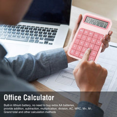 EooCoo Desktop Calculator, 12 Digit Display Large Display Battery LCD Display Office Calculator - Pink