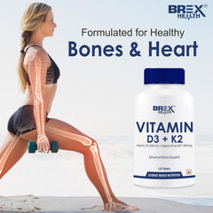 Brexhealth Vitamin D3 600 Iu + Vitamin K2 As Mk7 Supplement , For Stronger Bone Health , Supports Heart Health For Men & Women | 120 Tablets , 200gm 0.4lbs
