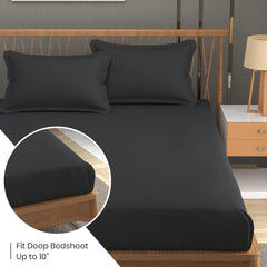 Queen Size Solid Plain Bedsheet Set Includes 2 Pillow Covers - 90 X 95 Inches, Black | Exceptional Softness & Breathability | Premium Microfiber Material