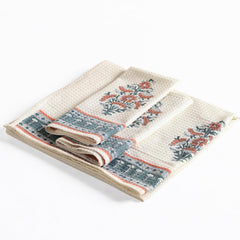Peepul Tree Block Printed Hand & Bath Towels 240 Gsm | Super Absorbent Soft & Faster Drying, Floral Printed 100% Pure Cotton (Peach & Teal)- Pack Of 3