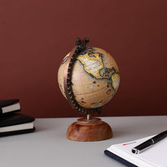 Small Globe 5 Inch With Antique Arc & Handmade Base For Home Decor, Office Table, Kids Room Decor, Gift For Students, Brown, Pack Of 1