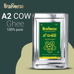 Natural Premium A2 Cow Ghee By Brahmras | Rich In Vitamins Using Traditional Bilona Method Cow Ghee Good For Cooking | (5 Litr) 169.0 Ounce | Tin Pack