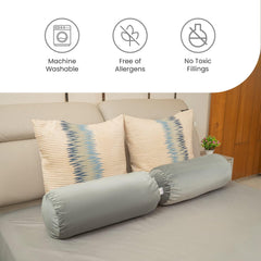 Microfiber Bolster Pillow For Bed & Sofa, Side, Diwan, Grey - 10 X 25 Inch | Round Side Pillow | Light, Soft & Fluffy For Neck & Back Support | Washable, Velvet Cover With Zip - Set Of 2