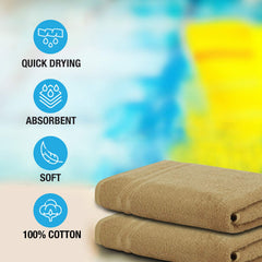 Welhome Quick Dry 100% Cotton Bath Towel 450 Gsm | Soft, Fluffy & Super Absorbent Bath Towel (Tan)