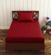 1 Bedsheet Single Satin Stripe Elastic Fitted With 1 Pillow Cover (36 X 78 Inches) Maroon | Lightweight, Soft & Breathable - Perfect For Gifting On Weddings Bedsheet