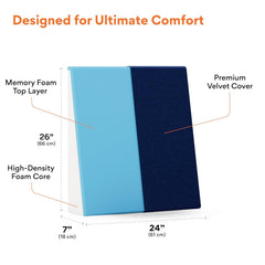 Wedge Pillow Memory Foam For Back Support, Navy Blue, Large Size - 7 Inch | Wedge Cushion, Acid Reflux, Snoring, Gerd, Leg Elevation, Pregnancy | Removable Velvet Cover, Multipurpose Pillow