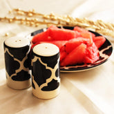 Black Moroccan Ceramic Salt & Pepper Shaker Set For Kitchen & Dining Table | 1 Salt Shaker + 1 Pepper Shaker - 2 Pieces, 80ml Each