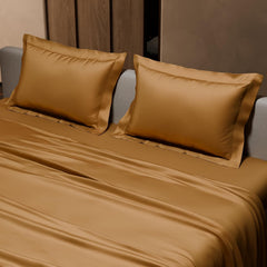 Double Bedsheet With 2 Pillow Covers - 90 X 100 Inches, Gold | Ultra Satin Premium Bedding Set | Gift For Couples, Wedding, Anniversary, Date Night
