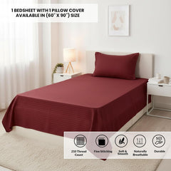 Soft Cotton Single Bedsheet With 1 Piece Pillow Cover - 60 X 90 Inches, Maroon | Lightweight, Breathable & Easy To Maintain Bedsheet