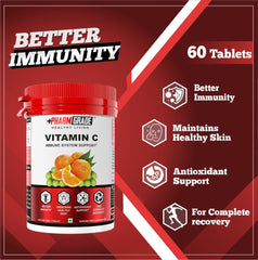 Pharmgrade Healthy Living Vitamin C , Natural Fruits Immunity Supplement For Men & Women , Antioxidants Skincare , Immunity Booster, Orange Peel, Vegan & Keto Friendly | 60 Tablets , 100gm 0.2lbs