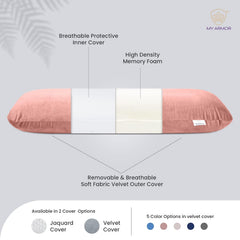 Memory Foam Half Body Pillow, For Sleeping & Hugging, Pregnancy, Peach - 30 X 10 X 5 Inches | Long Cuddle Pillow Suitable For Side Sleepers & Back Support | Velvet Cover, Bed Pillow