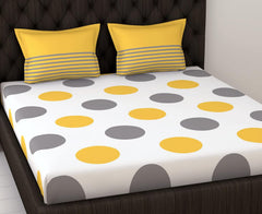 1 Double Bedsheet With 2 Pillow Covers - 88 X 90 Inches, Yellow & Grey | Queen Size Double Bedsheet Cotton | Ideal For Everyday Use