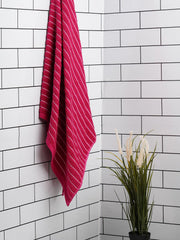 Welspun 100% Cotton Large 250 Gsm Dobby Solid 2-In-1 Bath Towel (Cherry)