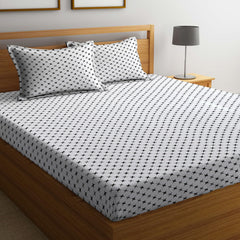 Ninja Star Double Bedsheet For King Size With 2 Pillow Covers - 108 X 108 Inches, White & Black | Soft, Breathable & Skin-Friendly Bedding For Daily Use