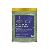 Luxmi Estates Blueberry Super Tea - 100gm Tin Caddy, 3.5 Ounce, 50 Cups | Certified Organic Herbal Tea - 100% Biodegradable & Plastic Free | Caffeine Free, Natural, Additives Free Herbal Tea