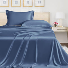 Plain Elastic Fitted King Size Bedsheet With 2 Pillow Cover - 108 X 108 Inches, Indigo | 400 Thread Count Silky Soft | Naturally Soft, Breathable, & Skin-Friendly