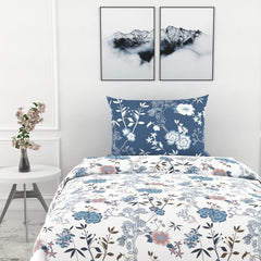 1 Single Bedsheet & 1 Pillow Cover - 54 X 84 Inches, Dusty Blue & White | Coordinated Look For Your Bedding | Durable & Easy To Maintain