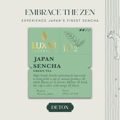 Luxmi Estates Japan Sencha Green Tea - 50gm, 1.7 Ounce | USDA Certified Organic Tea - Medium Caffeine Green Tea | Mild, Rich & Refreshing Premium Tea - Gluten Free, Additives Free