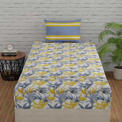 Single Bedsheets With 1 Pillow Cover - 55 X 88 Inches, Flamingo & Stripes Grey & Yellow | Soft & Breathable Fabric | Comfortable For Daily Use