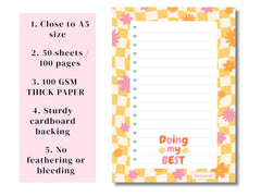 A5 Notes/To Do List Notepad, Beautiful Checklist Pad, Tear-Off Sheets (Doing My Best) Pack Of 1