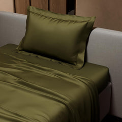 Single Bedsheet With 1 Pillow Cover - 60 X 90 Inches, Olive | Premium Bedding Set, Home Decor, Wedding Gift For Couples, Housewarming, Anniversary