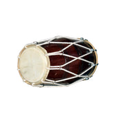 Indian Musical Instrument Mango Wood Dholak - Brown Color | Nut & Bold Fitting For Easy Tuning - Goat Skin For Bast & Great Sound Quality