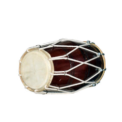 Indian Musical Instrument Mango Wood Dholak - Brown Color | Nut & Bold Fitting For Easy Tuning - Goat Skin For Bast & Great Sound Quality