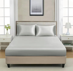 Elastic Fitted Bedsheet Queen Size With 2 Pillow Cover - 60 X 78 X 10 Inches, Silver | Lightweight & Breathable, Perfect For All Seasons