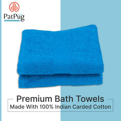 Patpug 100% Indian Ultra Soft Cotton Hand Towel 500 Gsm | For Gym, Workout, Yoga, Wash Basin (Turquoise Blue) -2 Piece