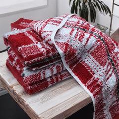 Cotton Bolls Textiles 100% Cotton Extra Large Hand Towels 650 Gsm | Ultra Soft, Highly Absorbent For Gym, Kitchen, Pool, Travel & Home (Red Check) - Set Of 4
