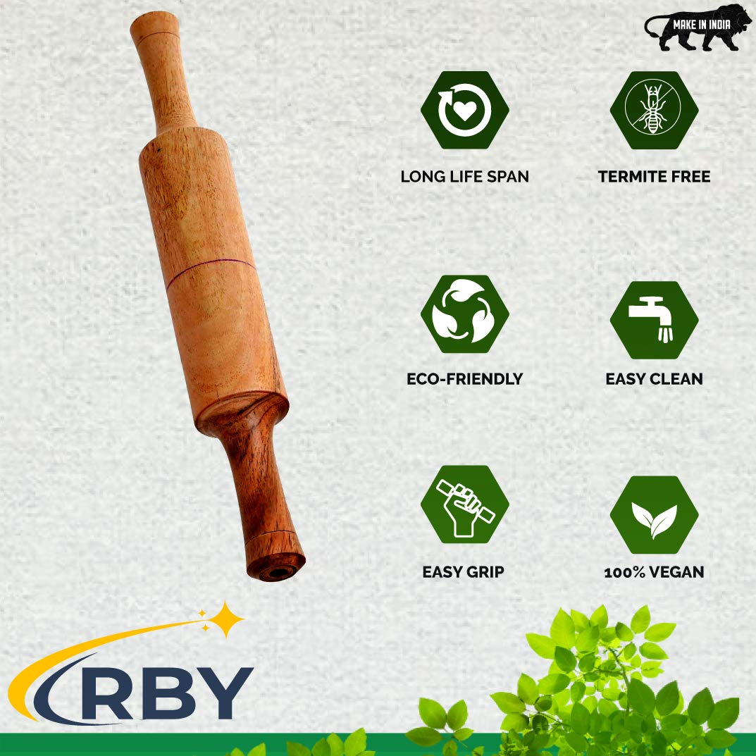 Brown Wooden Rolling Pin - Wooden Roti Roller Pin | Belan For Chapati - Conveniently Designed Belan Brown Wooden Rolling Pin - Wooden Roti Roller Pin | Belan For Chapati - Conveniently Designed Belan