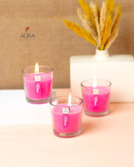 ROSE FRAGRANCE VOTIVE GLASS CANDLES | BURNING TIME 12 HOURS | BEST GIFT SET OF 3