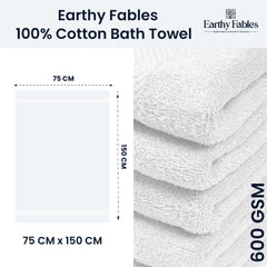Earthy Fables Premium Bath Towel 600 Gsm | 100% Combed Cotton Ultra Soft, Quick Dry & Highly Absorbent For Home, Travel & Acne-Prone Skin (White)