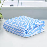 Kuber Industries Microfiber Bath Towel 350 Gsm | Large Size Soft Quick Dry & Absorbent Shower Bath Towel (Zig Zag) - Blue