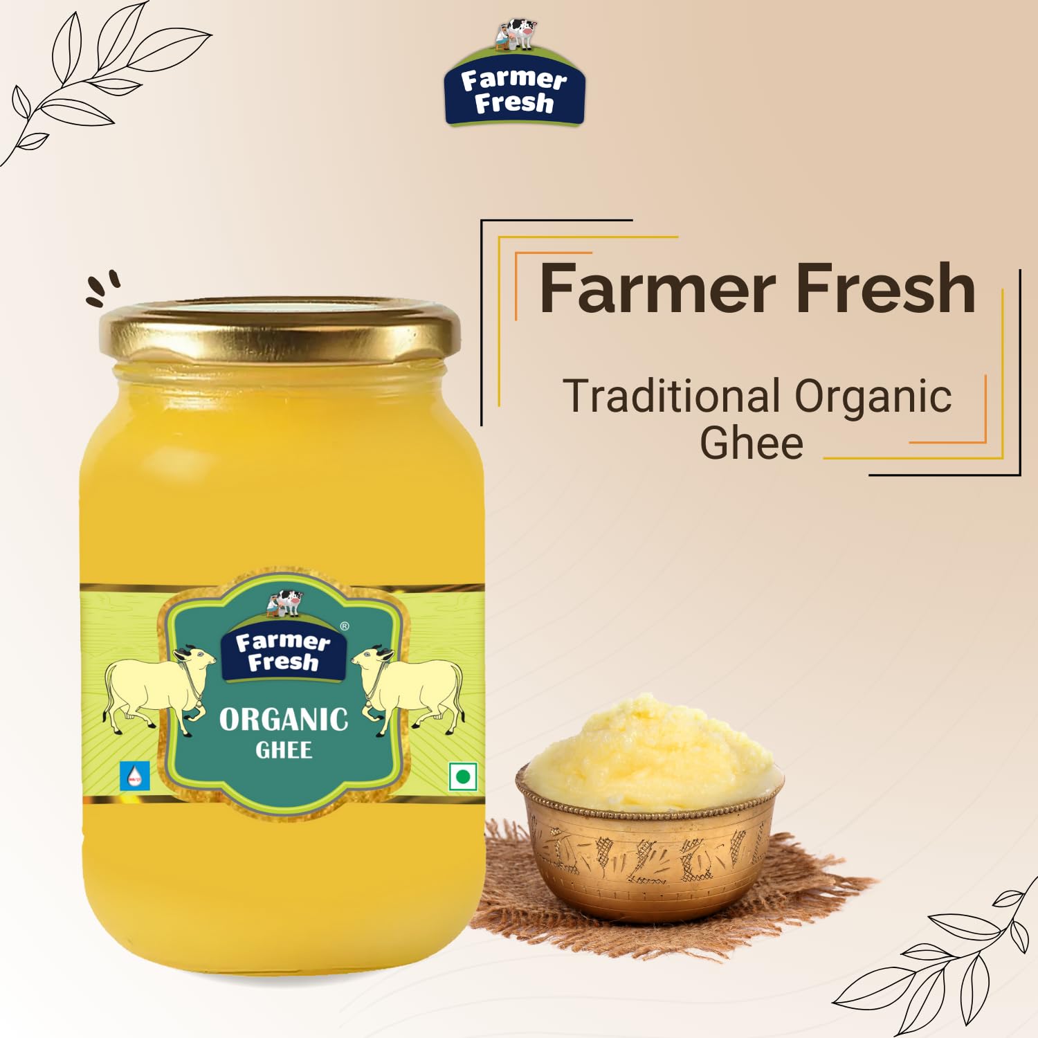 Premium Desi Cow Ghee By Farmer Fresh | High In Protein Fiber Healthy Desi Ghee Good For Body Joint Pain | (500ml) 16.9 Ounce | Jar Pack Premium Desi Cow Ghee By Farmer Fresh | High In Protein Fiber Healthy Desi Ghee Good For Body Joint Pain | (500ml) 16.9 Ounce | Jar Pack