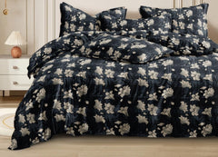 Printed Queen Size Double Bed Bedsheet With 2 Pillow Cover | 60 X 78 Inches, Black - Breathable, Stain & Wrinkle Resistant | All Around Elastic Fitted Bedsheet