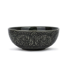 Ceramic Carving Large Serving Bowls Set Of 1 Pc - 1200ml, Black Carving | Premium Ceramic Bowls - Large Size | Microwave Safe Bowls - Bowl Sets With Glossy Finish | Ceramic Bowl