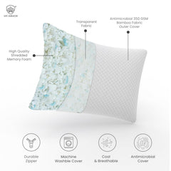 Memory Foam Pillow, Bed Pillow, White Checks Color - 16 X 24 Inch | Antimicrobial Cover, Portable, Cooling, Adjustable, Compressible, Removable Cover, Long-Lasting - 1 Piece