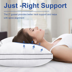 Premium Pillows, Luxury Soft Hotel Quality Gusseted Pillow, Queen Size Pillow | White, Alternative Bed Pillow | For Side, Back, Stomach Sleeper, Relief Neck Head & Shoulder Pain - Set Of 2
